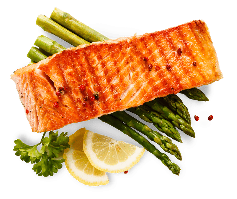 Salmon, asparaguses and lemon