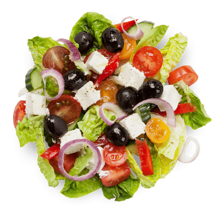 Greek salad with onions, tomatoes and feta cheese